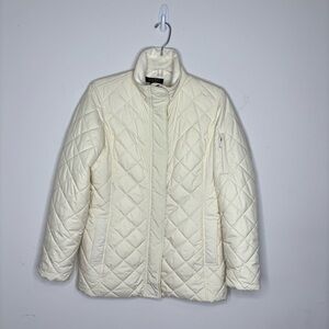 BN13 Lauren Ralph Lauren Quilted Puffer Coat Ivory Petite P/M Outerwear Classic‎